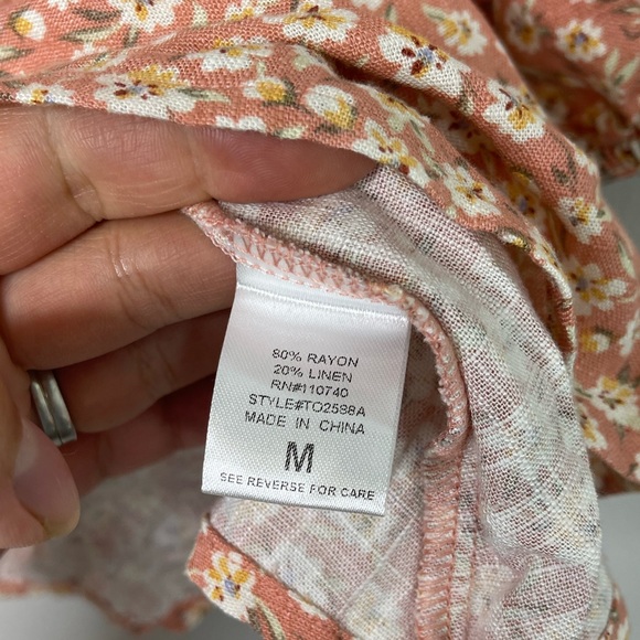 Emelia Floral Linen Rayon Cottagecore Milkmaid Bubble Sleeves Blouse M - Picture 4 of 8